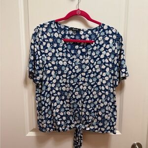 Madewell Blue Floral Tie-Front Blouse